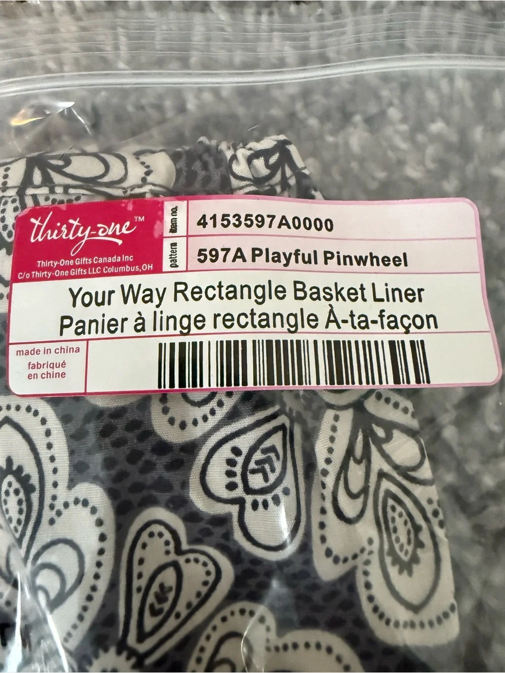 NIP-Set of 2-thirty-one Your Way Rectangle Basket Liner in Playful Pinwheel
